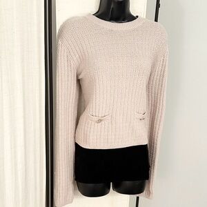 H&M Tan Beige Crew Neck Pocket Knit Ribbed Sweater Top S